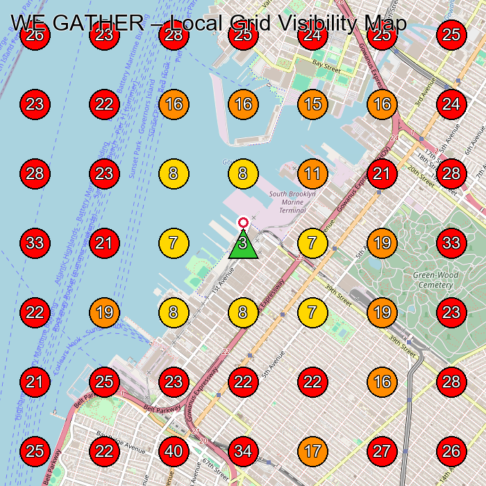 WE GATHER GeoGrid visibility map for Pottery Classes in Brooklyn